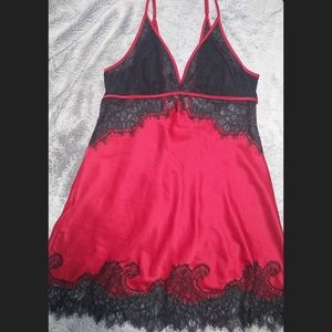 NWOT Red & Black Lace Satin Lingerie Slip
